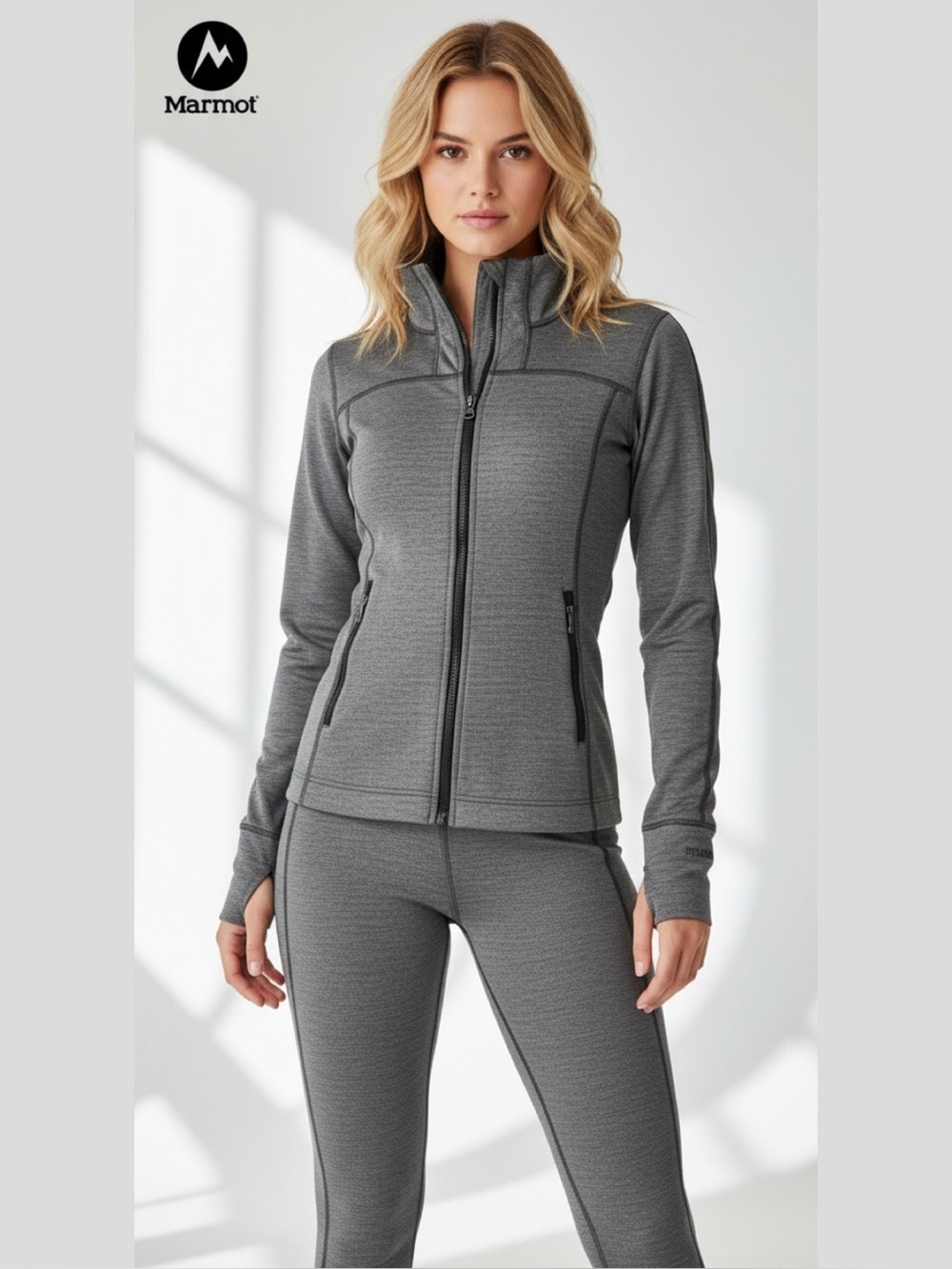 EUC Marmot Women's Grey Athletic Full Zip Fleece Jacket Size Small